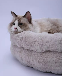 2025 Neue umwelt freundliche Hundehütte Festes Muster Katzen haus Rundes Winter Warmes Haustier bett Langes Plüsch-Hunde bett mit Karton verpackung - Product Image 4