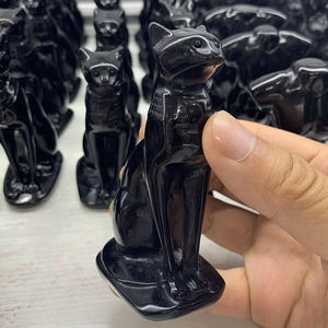 Statue de chat égyptien en obsidienne naturelle, Figurine sculptée à la main, accessoire de décoration de la maison, vente en gros, 9 cm - Product Image 3