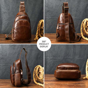 Sac banane unisexe en cuir véritable de haute qualité avec fermeture éclair, design en forme de baril, tendance pour un usage quotidien - Product Image 2