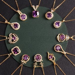 Collar con Colgante de Diamante Redondo Morado de Acero Inoxidable, Collar con Corazón de Cristal y Diamantes de Imitación Morados para Mujer - Product Image 1