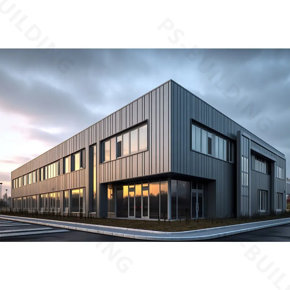 Prefabricated Steel Office Building Customizable Commercial Space Modern Modular Construction Energy-Efficient Design