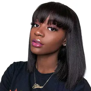 natural color bang bob wig 12 inch human hair in live show M