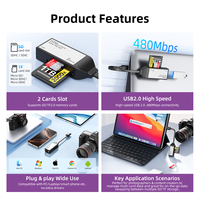 USB Typ C 2-in-1 SD TF Kartenleser Hub Adapter Kompatibel mit SD TF Kamera Speicher Telefone Tablets OTG Extern