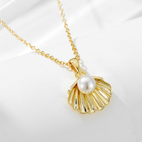 Collier élégant français en argent sterling S925 plaqué or 14 carats avec pendentif en coquille de perle pour les femmes