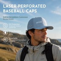 Casquette de golf personnalisée à 5 panneaux en nylon, logo perforé au laser, imperméable, légère, respirante, pour le sport et les activités de plein air