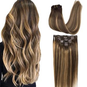 Ekstensi Rambut Top <span class=keywords><strong>Clip</strong></span> dari Rambut Manusia Asli, 100% Rambut Manusia Virgin, 20 inci 120g 7Pcs, 4-27 Cokelat Ke Cokelat Pirang - Product Image 6
