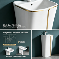 Lavabo sur pied en céramique, articles sanitaires modernes français, lavabo sur colonne pour salle de bain