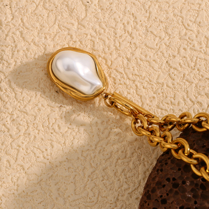 Dreamshow Baroque <strong>Pearl</strong> Jewelry OT Clasp Chain <strong>Necklace</strong> 18k Gold Plated Jewelry Fashion Stainless Steel <strong>Necklace</strong> - Product Image 6