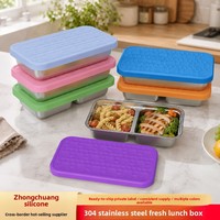 Nouvelle boîte à lunch réutilisable en acier inoxydable 304, 2 compartiments, capacité 450ml/550ml, couvercle en silicone empilable pour garderie et école