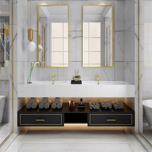 Meuble-lavabo de salle de bain d'hôtel de luxe avec design mural flottant, miroir et lavabo modernes étanches - Product Image 6