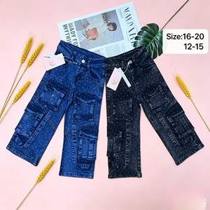<span class=keywords><strong>Jeans</strong></span> a Gamba Larga per Bambine 2-5 Anni ZT005, Vita Elastica con Doppio Bottone e Strass, Prezzo all'Ingrosso 5,85 Dollari - Product Image 2
