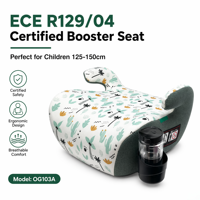 Coussin rehausseur pour enfant Ogolee certifié ECE R129/04 I-Size, 6-12 ans, tissu doux lavable, cadre en HDPE, porte-gobelet en option, 36 kg