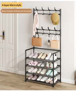 Estante Metálico Multiusos de 4/5 Niveles para Zapatos con Ganchos, para Entrada o Dormitorio, Almacenamiento de Zapatos, Sombreros y Bolsos - Product Image 2