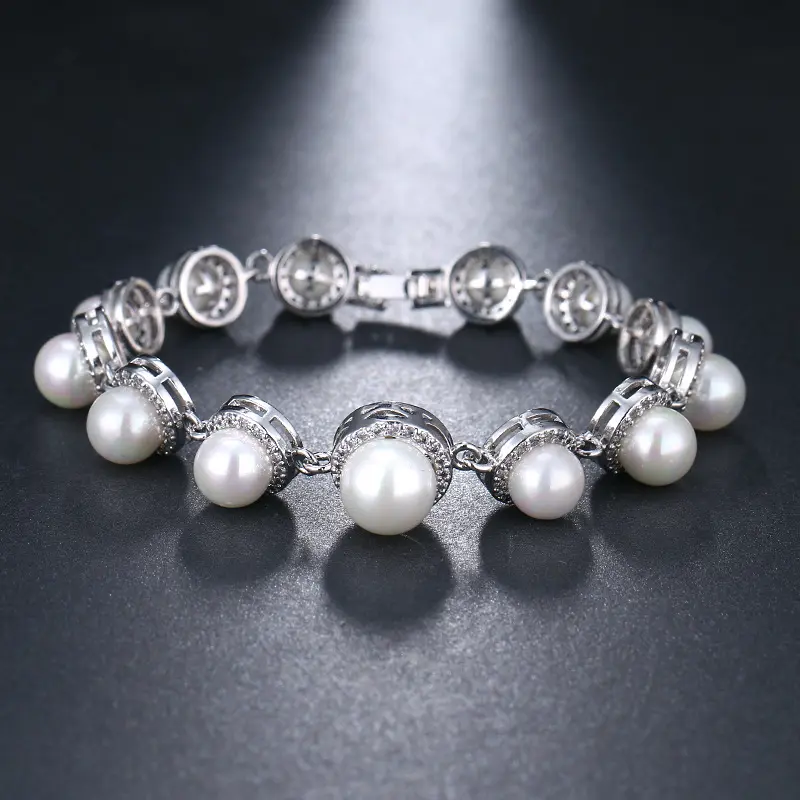 LUIOXIN Großhandel Mode Große Perle Armreif Silber Armband Diamant Armband