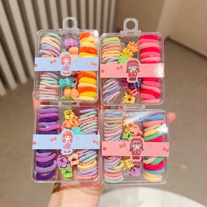 Juego en caja de bandas elásticas de color caramelo para el cabello no dañinas para niños lazos y pinzas de plástico para el cabello - Product Image 1