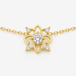 Early Summer Wire Layer <b>Pendant</b> Necklace <b>Solid</b> K10 <b>Gold</b> Chain with Central Light Inspired Diamond Scattered White Chalcedony - Product Image 4