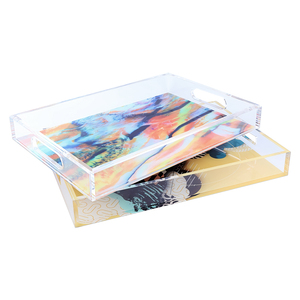 <span class=keywords><strong>Plateau</strong></span> de service rectangulaire en acrylique Lucite transparent avec poignée découpée, <span class=keywords><strong>plateau</strong></span> de bar décoratif moderne <span class=keywords><strong>pour</strong></span> la décoration de la maison, café - Product Image 6