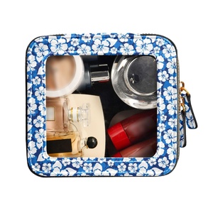 Luxury Custom Logo Hawaii Flowers Small Large PU Leather <b>Clear</b> PVC Zipper Pouch <b>Toiletry</b> Travel Makeup <b>Bag</b> - Product Image 3