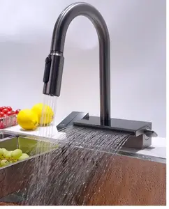 Factory Sale Chrome Finish Brass Kitchen Faucet Deck Mounted Square Waterfall Sink Mixer Tap Xr8017