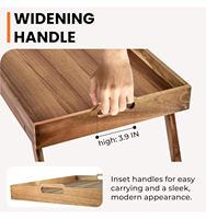 Table de lit multifonctionnelle en bois d'acacia écologique, design européen, plateau de petit-déjeuner avec pieds pliables pour ordinateur portable, facile à nettoyer