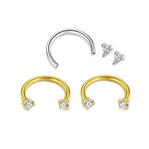 Anneau de nez en acier inoxydable en forme de U, incrusté de zircon 5A, entièrement serti de diamants, unisexe, pour piercing corporel de mariage, bijoux d'usine - Product Image 1