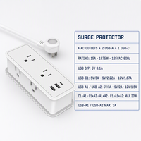 Multiprise rétractable 4 prises CA avec charge rapide 20W, 2 ports USB-C et USB-A, protection contre les surtensions certifiée ETL