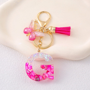 TG-2677 Porte-clés personnalisé avec logo, lettre initiale tendance, pendentif A-Z avec pompon - Product Image 5