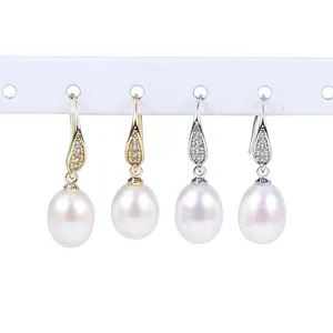 Fashion 925 Sliver Plated 8-9mm Drop Freshwater Pearl Earrings For Sale