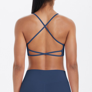 Women Thin Strap Criss Cross <b>Back</b> Sports Bra Padded <b>Low</b> Support Shockproof Yoga Bra Gym Running Pilates Workout Crop <b>Top</b> OEM ODM - Product Image 6