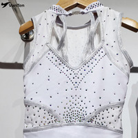 Justaucorps de gymnastique pour filles sur mesure, blancs, ornés de strass étincelants, en polyester/spandex/nylon, pour l'entraînement et la compétition