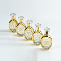 Botol Parfum Kaca Datar Cetak Layar Emas Mewah dengan Diffuser Reed, Tutup Sekrup Kustom Desain Arab, Kelas Atas