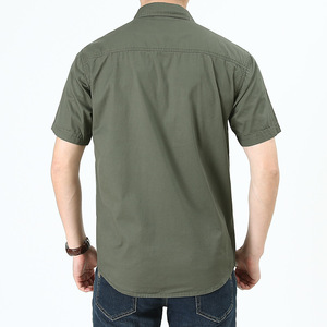 Camisa Casual Transpirable de Verano para Hombre, Blusa de Trabajo de Algodón de Manga Corta, Color Sólido, con Botones y Bolsillos, Venta al por Mayor - Product Image 4