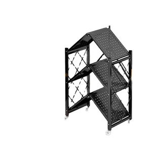 छोटे अंतरिक्ष संगठन के लिए पांच-स्तरीय भारी शुल्क काले धातु रसोई शेल्फ व्हील फोल्डेबल गैरेज भंडारण रैक - Product Image 1