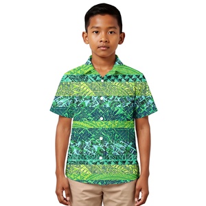 Chemise de créateur pour garçons, vêtements d'été, imprimé tribal polynésien Plumeria, chemise personnalisée à manches courtes, hauts pour enfants, vêtements pour garçons - Product Image 1