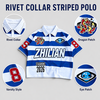 ZHILIAN Kurzes Gestreiftes Poloshirt für Herren mit Nietenkragen und Patch-Stickerei, Varsity Streetwear, Großhandel OEM ODM Private Label