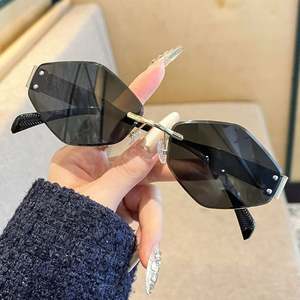 Lunettes de soleil polygonales sans monture en alliage hexagonal rétro tendance 2025 avec logo personnalisé, protection UV400 pour femmes - Product Image 1