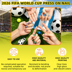 <span class=keywords><strong>Uñas</strong></span> Postizas Ovaladas Cortas con Diseño de Dibujos Animados de Fútbol, Estilo Fanático, Manicura con Estampado de Equipos - Product Image 2