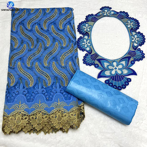 Tissu de dentelle en maille <span class=keywords><strong>africaine</strong></span> avec col brodé de pierres et tissus de dentelle <span class=keywords><strong>Bazin</strong></span> Riche pour femmes pour la <span class=keywords><strong>couture</strong></span> de robes - Product Image 3