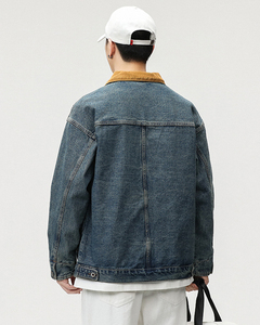 Abrigos de mezclilla de la mejor calidad, chaqueta personalizada de manga larga de gran tamaño con cuello de pana, Chaquetas vaqueras caídas con hombros descubiertos para hombre, venta al por mayor de productos en el mercado, el más bajo del mundo - Product Image 3