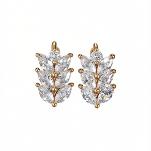E1693 Orecchini a Perno in Cristallo Oro Bianco a Forma di Pianta con Incastonatura a Griffe, Gioielli di Lusso da Donna per Feste - Product Image 1