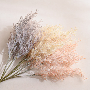 Bouquet Artificiel 5 Têtes en Plastique Pin Brumeux Blanc Gris Champagne pour Mariage et Décoration Intérieure - Product Image 3