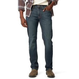 Vaqueros de corte recto atemporales para hombre en tela de algodón puro con diseño tradicional de cinco bolsillos y lavado liso. - Product Image 2