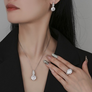 Fashion Eco-friendly Copper Rose Cut 14-12MM White Zircon Temperament Bridal Necklace <b>Earrings</b> Ring Jewelry <b>Set</b> for Wedding - Product Image 6