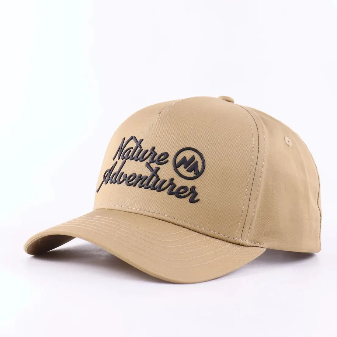 Cap üretici özel 5 panel kavisli ağız yapılandırılmış beyzbol yuvarlak şapka TPU kabartmalı yama logo baskılı etiket ile