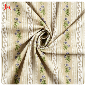 Tissu Popeline de Coton Biologique Tissé de Haute Qualité, Imprimé Numérique à Rayures et Motifs Floraux Délicats pour Robe - Product Image 4
