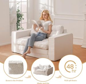 Modern Loveseat Boneless Convertible <strong>Sofa</strong> Bed Futon 55" 3-in-1 Pull-Out Floor <strong>Sofa</strong> with Tufted Backrest Pillows White - Product Image 6