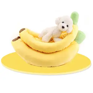 banana gato de casa Suppliers-Diseño de venta directa de fábrica de suministros para mascotas forma de banana perrera casa mantener caliente perro gato cama nido dropshipping. Exclusivo.