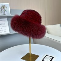 SJ Handgefertigte Luxus Echte Gestrickte Nerzmütze mit 3D-Stickerei Breiter Krempe Winter Outdoor Warme Lässige Reise-Bucket-Mütze