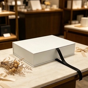 Boîte cadeau magnétique écologique noir-blanc pour perruque avec doublure en satin et ruban, emballage de luxe pour perruques et extensions capillaires, personnalisable - Product Image 2