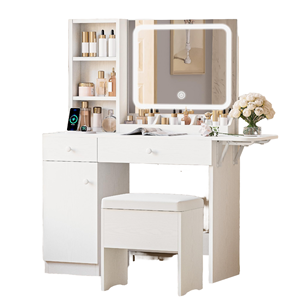 Modern Vanity <b>Desk</b> <b>Large</b> Drawers Removable Mirror Dimmable LED Lights 3 Lighting Modes Adjustable Bathroom Living Room 3D DESIGN - Product Image 1